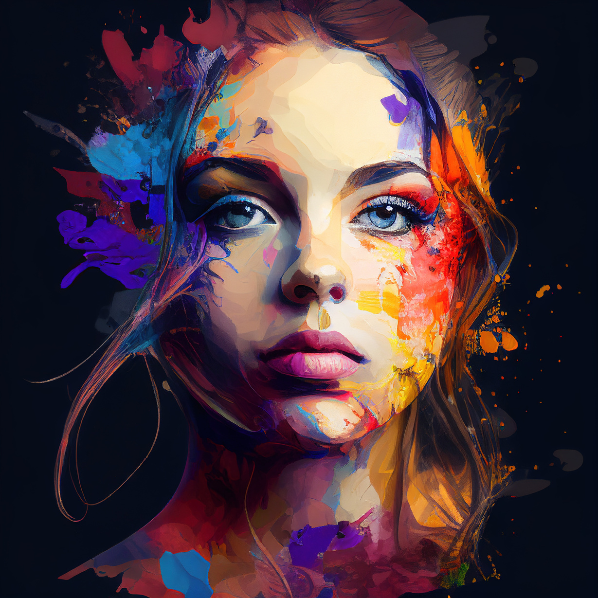 Coloured abstract art and painting of a girl generative ai